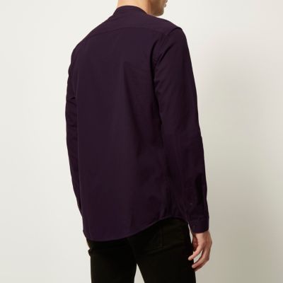 Dark purple slim fit grandad shirt